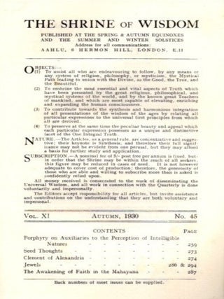 THE SHRINE OF WISDOM: NO. 45, AUTUMN 1930: A Quarterly Devoted to Synthetic Philosophy, Religion & Mysticism