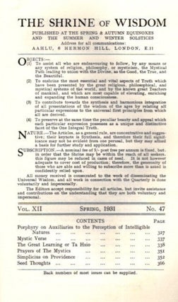 THE SHRINE OF WISDOM: NO. 47, SPRING 1931: A Quarterly Devoted to Synthetic Philosophy, Religion & Mysticism
