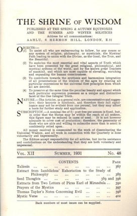 THE SHRINE OF WISDOM: NO. 48, SUMMER 1931: A Quarterly Devoted to Synthetic Philosophy, Religion & Mysticism