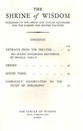 THE SHRINE OF WISDOM: NO. 50, WINTER 1931: A Quarterly Devoted to Synthetic Philosophy, Religion & Mysticism
