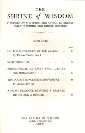 THE SHRINE OF WISDOM: NO. 51, SPRING 1932: A Quarterly Devoted to Synthetic Philosophy, Religion & Mysticism