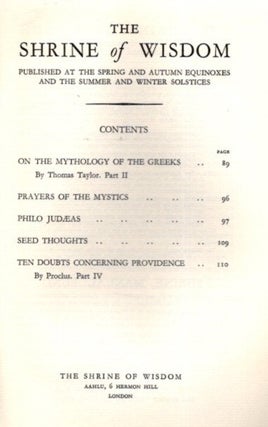 THE SHRINE OF WISDOM: NO. 52, SUMMER 1932: A Quarterly Devoted to Synthetic Philosophy, Religion & Mysticism