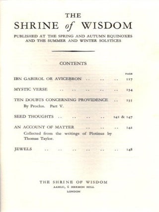 THE SHRINE OF WISDOM: NO. 53, AUTUMN 1932: A Quarterly Devoted to Synthetic Philosophy, Religion & Mysticism