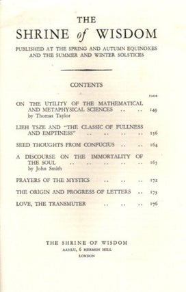 THE SHRINE OF WISDOM: NO. 54, WINTER 1932: A Quarterly Devoted to Synthetic Philosophy, Religion & Mysticism
