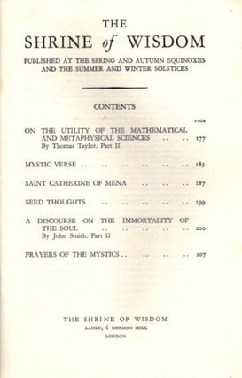 THE SHRINE OF WISDOM: NO. 55, SPRING 1933: A Quarterly Devoted to Synthetic Philosophy, Religion & Mysticism