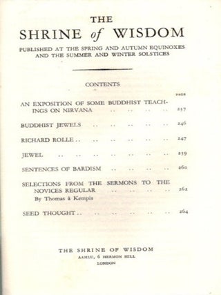 THE SHRINE OF WISDOM: NO. 57, AUTUMN 1933: A Quarterly Devoted to Synthetic Philosophy, Religion & Mysticism