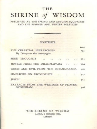 THE SHRINE OF WISDOM: NO. 59, SPRING 1934: A Quarterly Devoted to Synthetic Philosophy, Religion & Mysticism