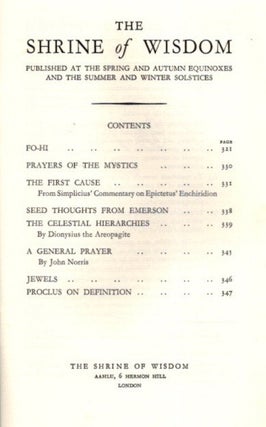 THE SHRINE OF WISDOM: NO. 60, SUMMER 1934: A Quarterly Devoted to Synthetic Philosophy, Religion & Mysticism