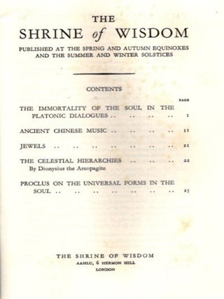 THE SHRINE OF WISDOM: NO. 61, AUTUMN 1934: A Quarterly Devoted to Synthetic Philosophy, Religion & Mysticism