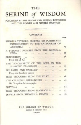 THE SHRINE OF WISDOM: NO. 62, WINTER 1934: A Quarterly Devoted to Synthetic Philosophy, Religion & Mysticism