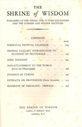 THE SHRINE OF WISDOM: NO. 81, AUTUMN 1939: A Quarterly Devoted to Synthetic Philosophy, Religion & Mysticism