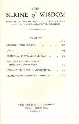THE SHRINE OF WISDOM: NO. 82, WINTER 1939: A Quarterly Devoted to Synthetic Philosophy, Religion & Mysticism