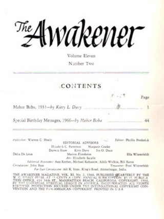 THE AWAKENER: VOLUME XI, NO. 2: A Journal Devoted to Meher Baba