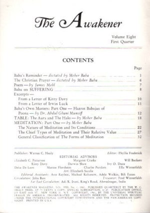 THE AWAKENER: VOLUME VIII, NO. 1: A Journal Devoted to Meher Baba