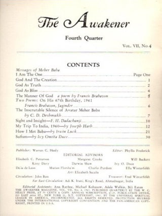 THE AWAKENER: VOLUME VII, NO. IV: A Journal Devoted to Meher Baba