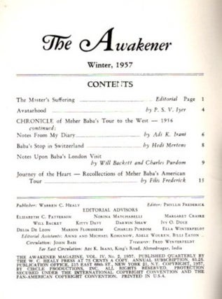 THE AWAKENER: VOLUME IV, NO. 2: A Journal Devoted to Meher Baba