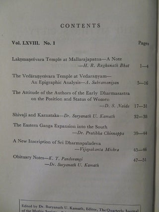 THE QUARTERLY JOURNAL OF THE MYTHIC SOCIETY: Vol. LXVIII