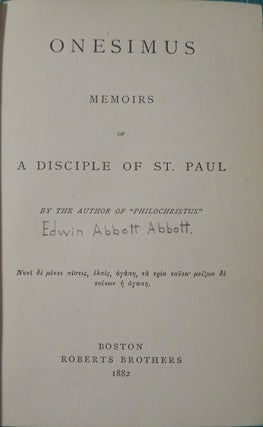ONESIMUS: Memoirs of a Disciple of St. Paul