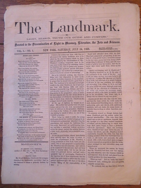 Item #29362 THE LANDMARK: Devoted to the Dissemination of Light in Masonry, Literature, the Arts and Sciences. Stephen Paul Sheffield, George W. Harris.