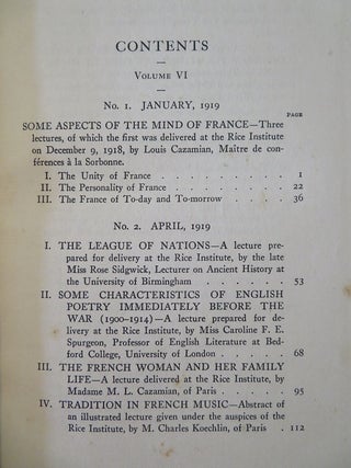 RICE INSTITUTE PAMPHLET VOLUME VI.