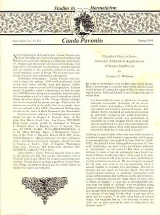 Item #29572 CAUDA PAVONIS: Studies in Hermeticism: New Series Vol. 13, No. 1. Carolyn D....