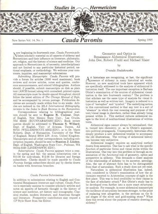 Item #29574 CAUDA PAVONIS: Studies in Hermeticism: New Series Vol. 14 No. 1. Urszula Szulakowska,...