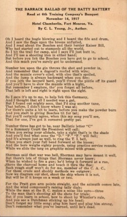 Item #29593 THE BARRACK BALLAD OF THE BATTY BATTERY: Read at the 6th Training Company's Banquet...