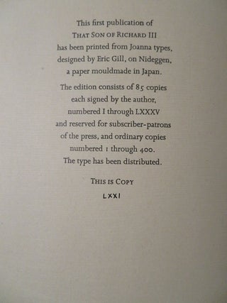THAT SON OF RICHARD III: A Birth Announcement