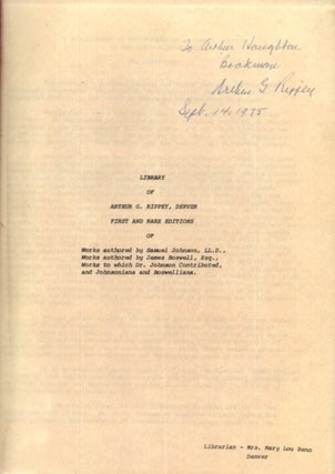 Item #29982 LIBRARY OF ARTHUR G. RIPPEY, DENVER: First and Rare Editions of Works Authored by...