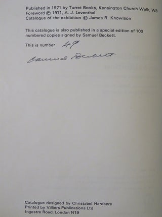 SAMUEL BECKETT: AN EXHIBITION HELD AT READING UNIVERSITY LIBRARY, MAY TO JULY 1971.