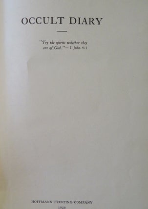 OCCULT DIARY 1888-1912.