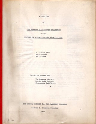 Item #30272 A CHECKLIST OF THE HERBERT CLARK HOOVER COLLECTION OF THE HISOTRY OF SCIENCE AND THE...
