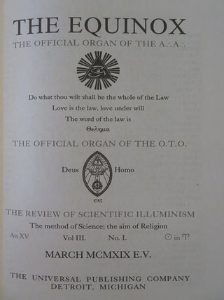 THE EQUINOX: VOLUME III NO. I: (The Blue)
