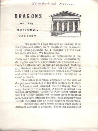 Item #30413 DRAGONS AT THE NATIONAL GALLERY. Maurice Nicoll, attributed to