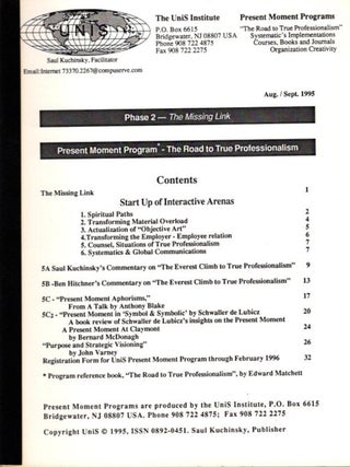 Item #30703 THE UNIS JOURNAL: PRESENT MOMENT PROGRAM - ROAD TO TRUE PROFESSIONALISM: Phase 2 -...