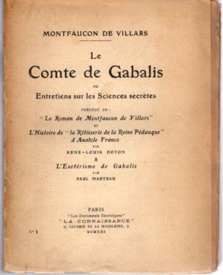 Item #32301 LE COMTE DE GABALIS: ou Entretiens sur les Sciences secrètes précédé. Montfaucon...