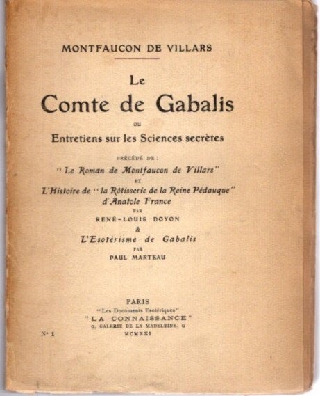 Item #32301 LE COMTE DE GABALIS: ou Entretiens sur les Sciences secrètes précédé. Montfaucon de Villars, Henri.