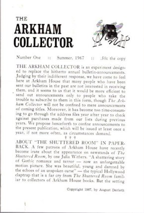 Item #32484 THE ARKHAM COLLECTOR NUMBER ONE, SUMMER 1967. August Derleth