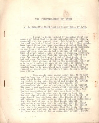 Item #32526 THE POTENTIALITIES OF SUBUD: J.G. Bennett's Third Talk at Conway Hall, 17.2.58. J. G....