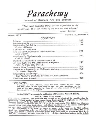 PARACHEMY: WINTER 1976, VOLUME IV, NUMBER 1: Journal of Hermetic Arts and Sciences, Astrology, Alchemy, Qabalah