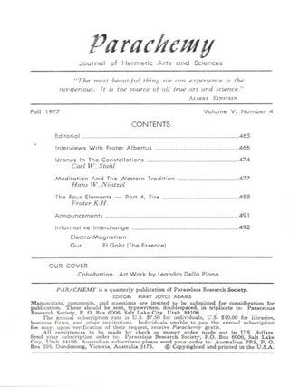 PARACHEMY: FALL 1977, VOLUME V, NUMBER 4: Journal of Hermetic Arts and Sciences, Astrology, Alchemy, Qabalah