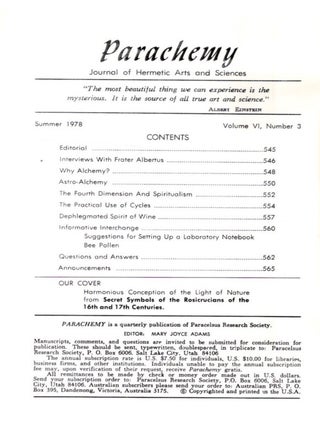 PARACHEMY: SUMMER 1978, VOLUME VI, NUMBER 3: Journal of Hermetic Arts and Sciences, Astrology, Alchemy, Qabalah