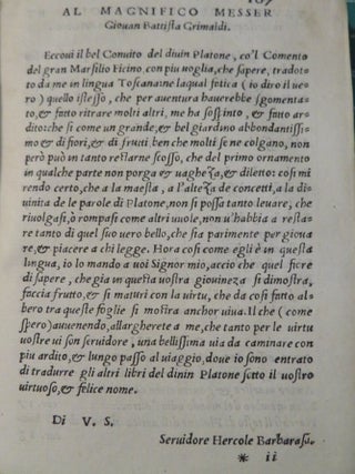 IL COMENTO DI MARSILIO FICINO SOPRA IL CONVITO DI PLATONE.