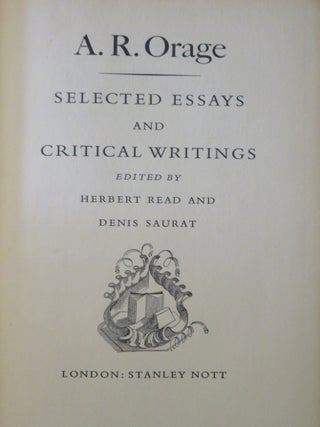 SELECTED ESSAYS AND CRITICAL WRITINGS.
