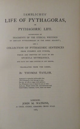 IAMBLICUS' LIFE OF PYTHAGORAS.