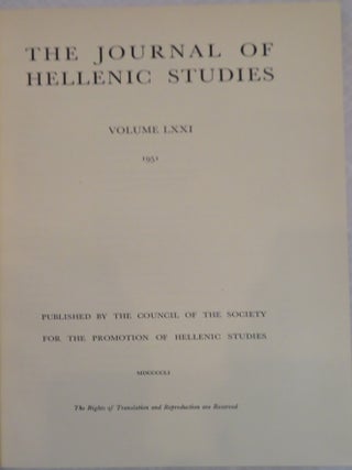 THE JOURNAL OF HELLENIC STUDIES, VOLUME LXXI (1951).
