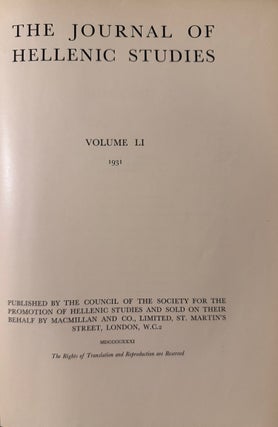 THE JOURNAL OF HELLENIC STUDIES, VOLUME LI (1931).