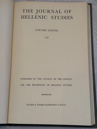 THE JOURNAL OF HELLENIC STUDIES, VOLUME LXXVIII (1958).