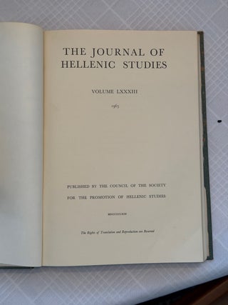 THE JOURNAL OF HELLENIC STUDIES, VOLUME LXXXIII (1963).