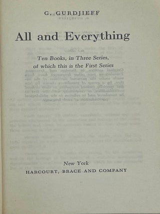 ALL AND EVERYTHING (FIRST SERIES, BEELZEBUB'S TALES TO HIS GRANDSON).